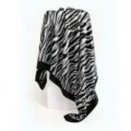 Black and white zebra print square scarf, silky satin fabric drape detail texture shot. - D9341 - White