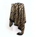 Elegant black and gold zebra print satin square scarf, soft luxury silky women head wrap. - D9341 - Coffee