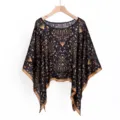 Retro black and gold printed pullover shawl, elegant silk-like sun protection beach scarf. - TL11015-Black Gold