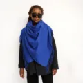 Blue tassel scarf detail, soft cashmere feel winter warm wrap accessory for cozy daily wear styling. - Royal Blue