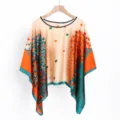 Damen bedruckter Blättermuster Poncho Schal, eleganter Farbverlauf Sonnenschutz Strandcape. - TS2403