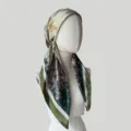 Satin floral print head wrap scarf for women, summer sun protection bohemian fashion cap. - Butterfly Green