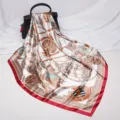 Luxury nautical print silk scarf 90cm square satin fashion shawl for women and daily wear. - D9228-Red