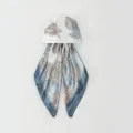 Women satin floral print head scarf cap elegant vintage sun protection silk scarf fashion accessory - Peony Blue