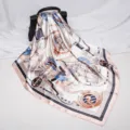 Nautical print satin silk square scarf 90cm elegant fashion head wrap for women. - D9228-Light Pink