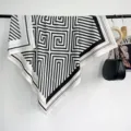 Black and white geometric square scarf 90cm elegant twill silk feel headscarf shawl - RY-24