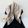 Luxury silk square scarf with elegant chain print, perfect chic accessory for women stylish. - Beige (Complex Botanical)