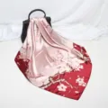Pink floral satin square scarf 90cm, luxury silk feel hair scarf and elegant neck wrap for women. - D9040-Red