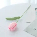 Handgemaakte gehaakte roze tulp kunstbloem gebreid garen huisdecoratie esthetische kamerinrichting - Lichtroze