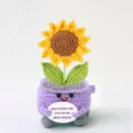 Handgemaakte gehaakte zonnebloem in pot, schattige gebreide pop met wenskaart, mooi cadeau. - Taropaars