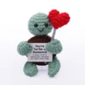 Handmade crochet turtle doll holding red heart and positive energy card gift for valentines day. - Green Sea Turtle
