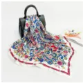 Women paisley floral print square scarf elegant satin neckerchief vintage hair wrap 88cm. - D9168-White