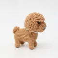 Handmade crochet brown poodle dog pendant detail shot, cute wool plush toy keychain charm. - Single Dog Piece / Yellow Brown