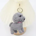 Handmade Crochet Poodle Keychain Cute Puppy Bag Charm Gray Woolen Doll Pendant Detail View - Puppy with Metal Clasp / Gray