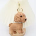 Handmade crochet poodle keychain, cute plush puppy bag pendant charm for use. - Puppy with Metal Clasp / Yellow Brown