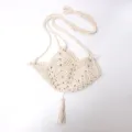 Handmade crochet plant hanger net pocket bohemian hanging basket exquisite detail. - Off-white Hanging Basket Bag