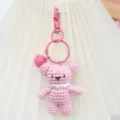 Handmade crochet pink bear keychain cute knitted plush doll bag charm pendant keyring. - Dog Head Buckle Bear / Pink