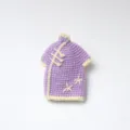 Handmade crochet miniature purple qipao dress detail, retro Chinese style doll accessory craft. - Purple