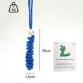 Handmade crochet caterpillar hanging ornament cute wool yarn toy with wooden bead face and card. - Dark Blue
