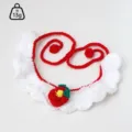 Handcrafted crochet pet bib with cute red flower and white lace lace collar detail close up. - Pet Red Camellia Collars / Red