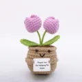 Handgemaakte gehaakte potplant schattige bloem speelgoed bureau decor cadeau leuk - Tulp in pot met 2 paarse koppen en bruine pot