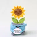 Handmade crochet sunflower potted plant, cute blue pot with greeting card variant. - Sky Blue