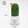 Handgemaakte gehaakte cactuspop met emotionele steunkaart, schattig gebreid pluche speelgoed. - Lange cactus in pot met gele strik