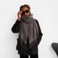 Solid color imitation cashmere long scarf with tassels, warm winter fashion casual shawl for women. - Heather Gray