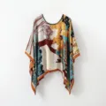 Mujer chal pullover estampado paisaje artístico, pañuelo seda ligero protección vista principal. - TS2409