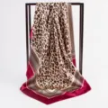 Brown leopard print square scarf, 90cm satin silk feel hair scarf for women style. - D9231-Red Leopard