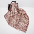 Elegant 90cm leopard print satin square silk scarf with pink border for women fashion. - D9195-Pink