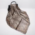Brown leopard print silk square scarf, 90cm satin fashion headscarf for women and girls. - D9195-Light Coffee