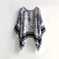 Women printed poncho sun protection scarf vintage style capes elegant fashion beach shawl - TL11040-Navy Blue Sun