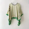 Light green retro ink painting silk pullover shawl scarf, elegant floral print sunscreen cape. - TL11042-Cyan Branches