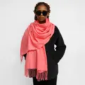 Pink imitation cashmere winter scarf for women, long knitted tassel shawl and warm neck wrap. - Coral Pink