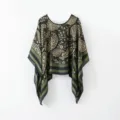 Vintage paisley print women pullover shawl cape, elegant black and olive green sunscreen scarf. - TL11035-Cashew Green