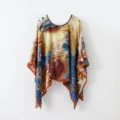 Mujer vintage impresa protección solar capa bufanda de seda elegante floral poncho - TS2423
