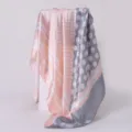 Pink and grey polka dot satin silk square scarf for women, elegant fashion hair wrap style. - D9379 - Pink + Grey