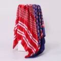 Satin square scarf with red and blue polka dots and stripes, elegant women silk-like headscarf. - D9379 - Red + Blue