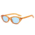 Modische Vintage-Cat-Eye-Sonnenbrille, stylischer orangener Schildpattrahmen, hellblaue Gläser. - C2 Gelber Schildpatt-Rahmen Hellblaue Linse