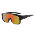 Grosse Schild-Fahrradsonnenbrille mit schwarzem Rahmen und orangefarbenen Spiegelgläsern. - C4 Glänzend Schwarz Rahmen Gold Quecksilber Gläser