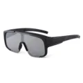 Großes Gestell einteilige Sport-Radbrille, schwarzer Rahmen mit grauen Gläsern, winddicht - C6 Matt Schwarz Rahmen Silber Quecksilber Gläser