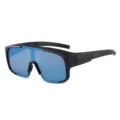 Große Einteilige Schild Sport Sonnenbrille Radfahren Winddichte Schutzbrille Schwarz - C8 Matt Schwarz Rahmen Blau Quecksilber Gläser