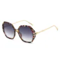 Modische große polygonale Metall Sonnenbrille für Damen und elegante Retro Sonnenbrille. - Polygonaler Großer Rahmen (3269) / Grauer Leopardenmuster