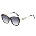 Modische Oversize Sonnenbrille mit Farbverlauf und hohlen Metallbuegeln für Damen schick - Schwarzer Rahmen Doppelt Graue Linse