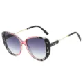 Modische Katzenauge Sonnenbrille für Damen, Vintage Farbverlauf Gläser mit UV-Schutz. - Rosa Leopardenmuster Rahmen Doppelgraue Linsen