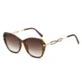 Modische große Sonnenbrille für Damen mit Metall-Bügeln und stylischen Farbverlaufgläsern. - Leopard-Rahmen Braune Verlaufsgläser