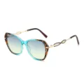 Modische große Sonnenbrille mit hohlen Metallbügeln und Verlaufsscheiben für Damen. - Außen Leopard Innen Blauer Rahmen Blau Gelbe Linsen