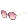 Schicke violette polygonale Oversized-Sonnenbrille mit goldenen Metallbügeln. - Polygonaler Großer Rahmen (3269) / Lila Rahmen Lila-Rosa Glas