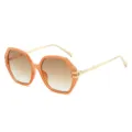 Grosse polygonale Sonnenbrille mit orangefarbenem Farbverlauf-Rahmen und schlanken Metallbugeln. - Polygonaler Großer Rahmen (3269) / Orangefarbener Rahmen Braune Verlaufsgläser
